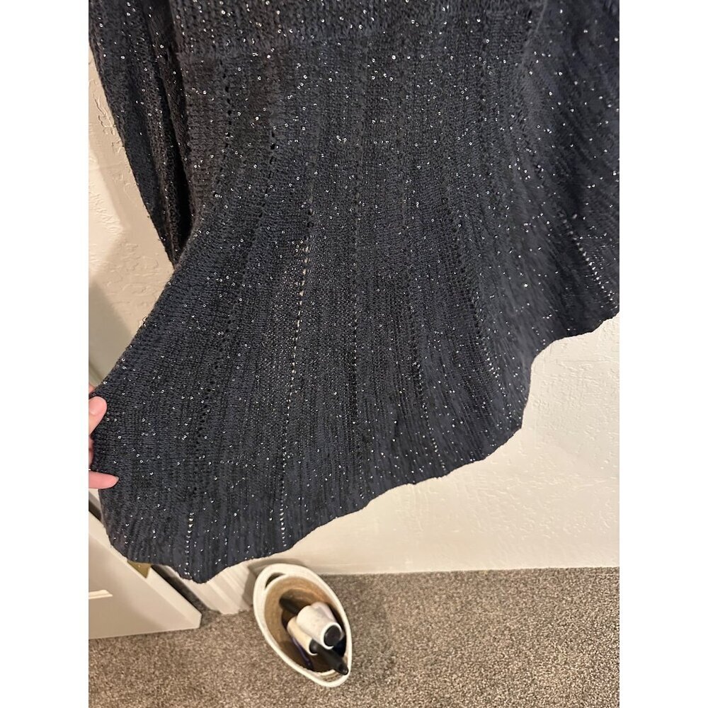 Y Soft Surroundings Black Glitter Winter Ruffle Open Cardigan Sweater - Picture 10 of 10